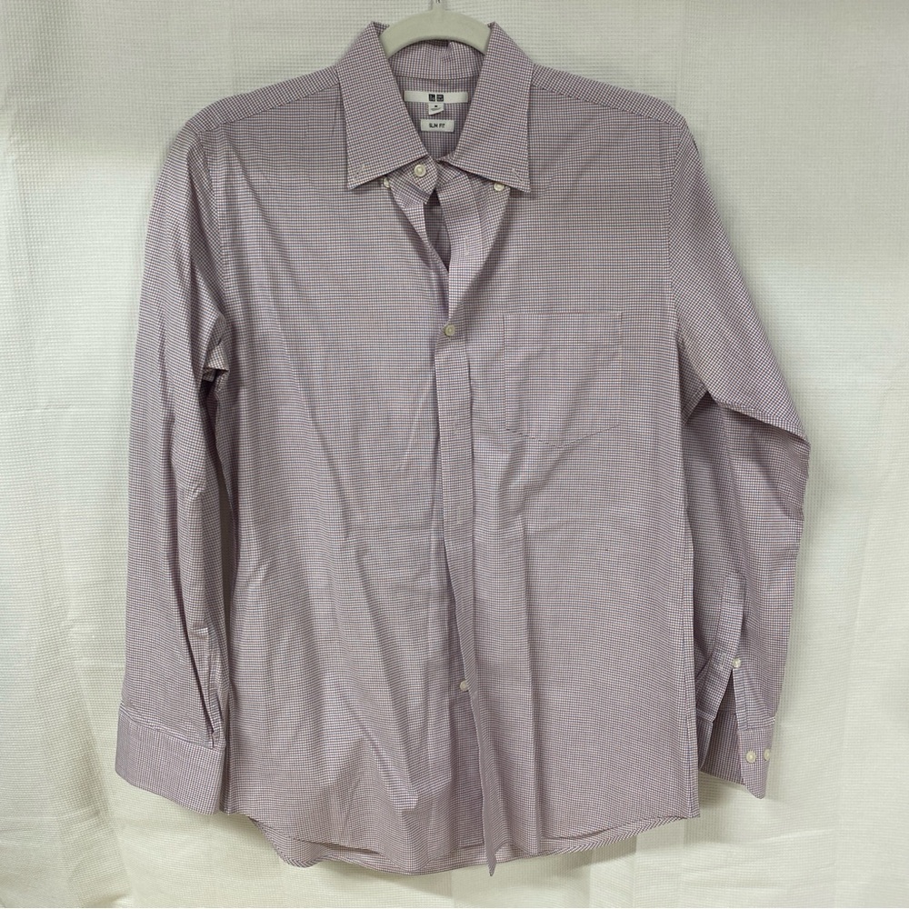 UNIQLO Men’s Blue Red Micro-Check Dress Shirt Slim Fit